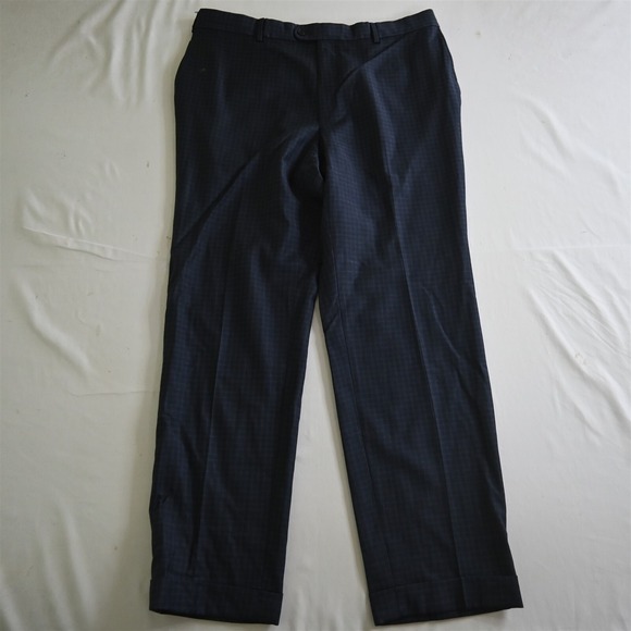 Hickey Freeman 36x32 Blue Check Super 130s 100% Wool Mens Dress‎ Pants